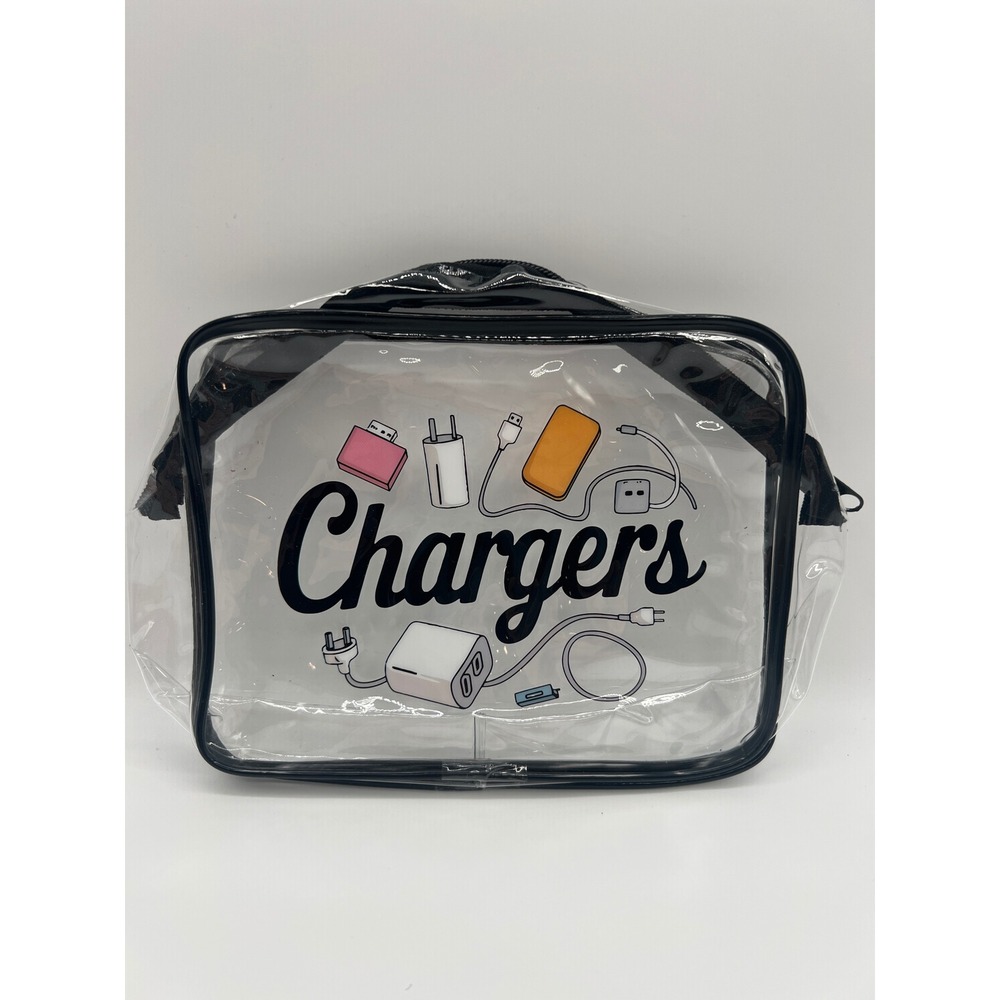 Clear Vinyl Tech Accessory Travel Bag Chargers Graphic Organizer Pouch